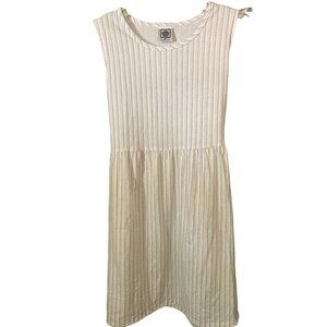 CMI Dress Sleeveless Med 100% Cotton White Purple Grn Stripes Tie Back Pullover